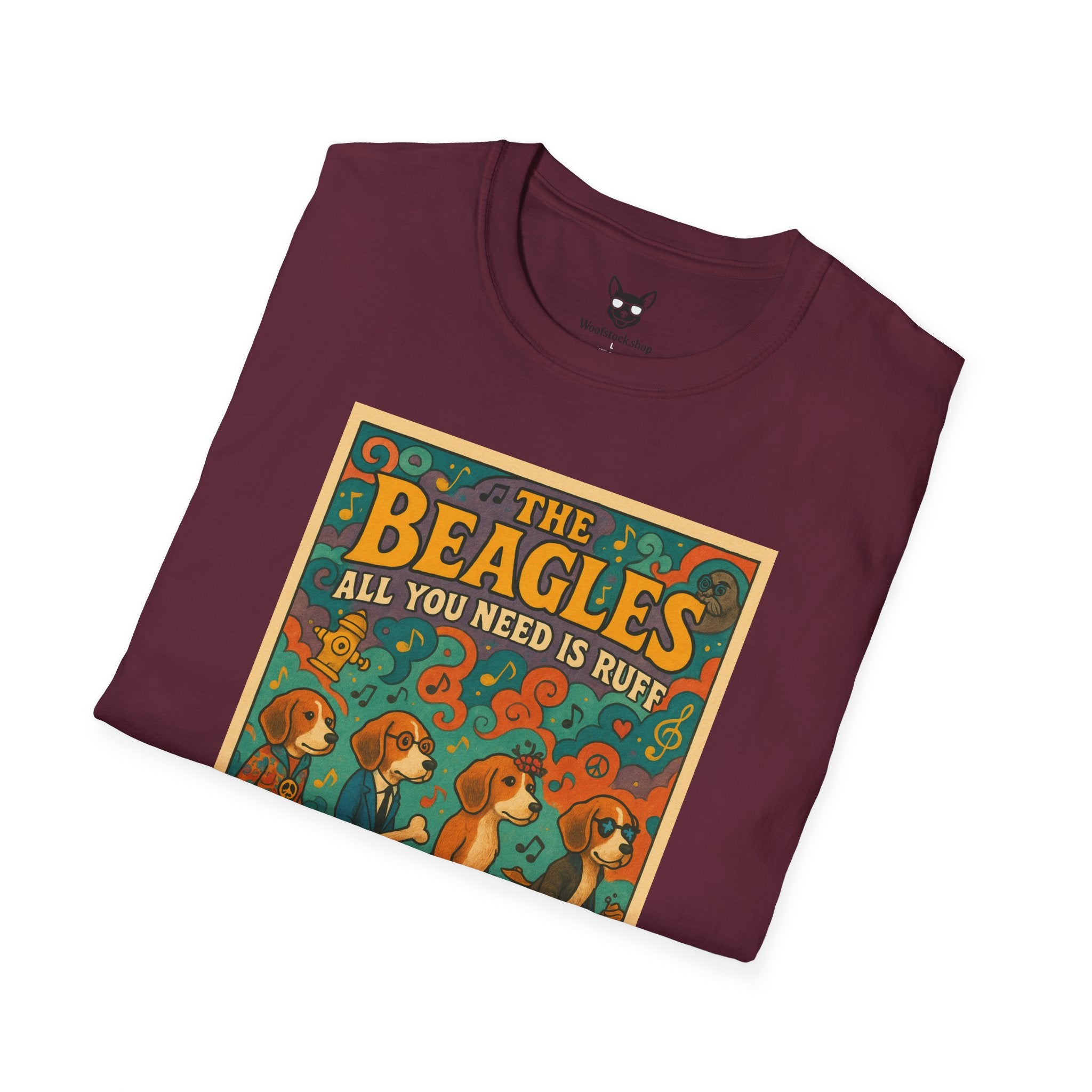 The Beatles Concert Poster Dog Parody Unisex Softstyle T-Shirt -- Funny Dog Concert Tee for Music and Dog Lovers
